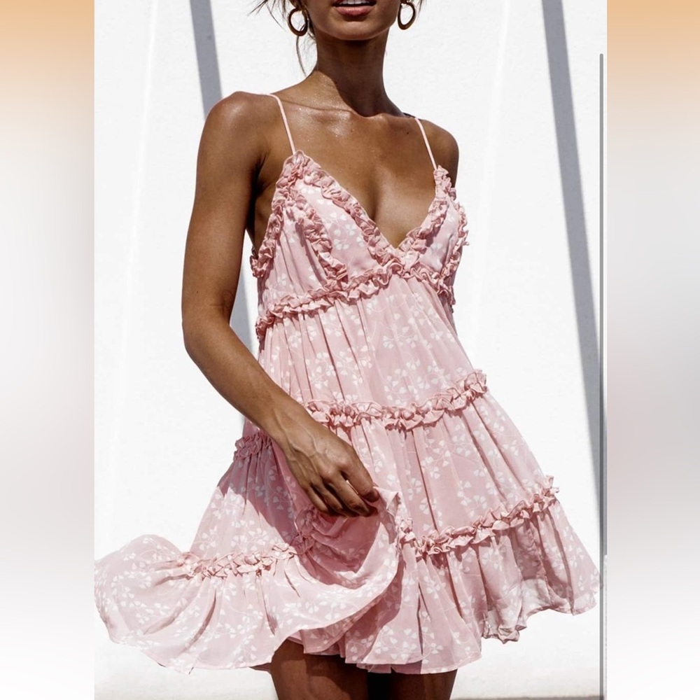 Pink Floral Ruffle Dress
